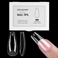 Wellquinn Short Coffin Nails Full Cover Fake Nails Clear Acrylic Nails Coffin Shaped Ballerina Nails Tips 120Pcs False Nail Arti