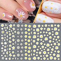 Silpecwee Spring Daisy Nail Stickers Flower Nail Art Stickers Smile Face Sunflower Nail Design Selfadhesive Nail Decals Manicur