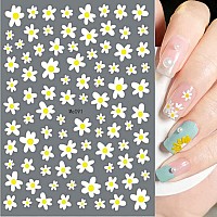 Silpecwee Spring Daisy Nail Stickers Flower Nail Art Stickers Smile Face Sunflower Nail Design Selfadhesive Nail Decals Manicur