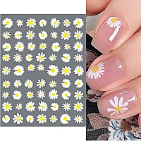 Silpecwee Spring Daisy Nail Stickers Flower Nail Art Stickers Smile Face Sunflower Nail Design Selfadhesive Nail Decals Manicur