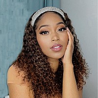 Headband Wigs for Black Women,Curly Wigs Half Wig Water Wave Headband Wig with Headbands Attached Glueless 180% Density for Daily Use (20 Inch,T30/16)