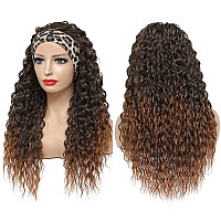 Headband Wigs for Black Women,Curly Wigs Half Wig Water Wave Headband Wig with Headbands Attached Glueless 180% Density for Daily Use (20 Inch,T30/16)