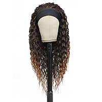 Headband Wigs for Black Women,Curly Wigs Half Wig Water Wave Headband Wig with Headbands Attached Glueless 180% Density for Daily Use (20 Inch,T30/16)