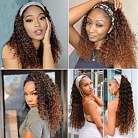 Headband Wigs for Black Women,Curly Wigs Half Wig Water Wave Headband Wig with Headbands Attached Glueless 180% Density for Daily Use (20 Inch,T30/16)