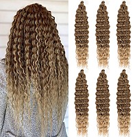 MAYSA Soft Ocean Wave Crochet Hair Ombre Brown Deep Wave Hair 6Packs Synthetic Ombre Curly Braiding Crochet Hair Extensions (22?, 8/24)