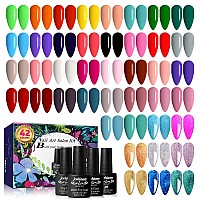 Jewhiteny 45Pcs Gel Nail Polish Kit 42 Colors 5Ml Gel Polish Nude Gray Pink Blue Soak Off Glitter Nail Art Starter Kit Beauty G