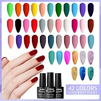 Jewhiteny 45Pcs Gel Nail Polish Kit 42 Colors 5Ml Gel Polish Nude Gray Pink Blue Soak Off Glitter Nail Art Starter Kit Beauty G