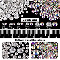 4000PCS Flatback Rhinestones and Half Round Pearls Kit #8, Multi Size Glass Clear & AB Crystals, Plastic Flat Back Light Pink AB Dome Bead with Pickup Pencil and Tweezer for Nail Art