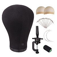 Mapofbeauty 22 Inch Wig Head Cork Canvas Block Head For Making Wigs Mannequin Head With Stand Head Pins Black