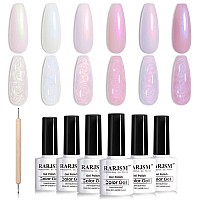 Rarjsm Pearl White Gel Nail Polish Set Iridescent Mermaid Shell Glitter Gel Polish 6 Light Colors Purple Blue Pink Red Gold Shim