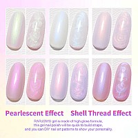 Rarjsm Pearl White Gel Nail Polish Set Iridescent Mermaid Shell Glitter Gel Polish 6 Light Colors Purple Blue Pink Red Gold Shim