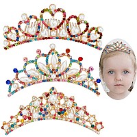 Anbala Small Tiara Crown With Hair Comb 3 Pack Mini Tiara Crown Princess Crystal Shiny Hair Accessories For 2 3 4 5 6 7 8 9 Yea