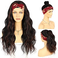 SAPPHIREWIGS Headband Wigs Synthetic Glueless Headband Wig Loose Body Wave Black Mix Red Highlight Color 150% Density Heat Friendly Headband Wigs for Black Women 26inch