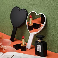 Jetec 2 Pieces Heart Shaped Handheld Mirrors Travel Makeup Mirrors Mini Cosmetic Mirror With Handle Small Heart Mirrors Decorati