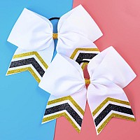 Deeka 8Pcs Large Glitter Cheer Bows Shiny 7 Cheer Hair Bows Ponytail Holder Handmade For Cheerleader Girls Softball Sports Gol