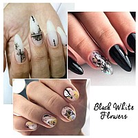 Flowers Nail Art Stickers Holographic Black Flower Leaf Butterfly Nail Art Decals 3D Floral Selfadhesive Sticker Design Suppl