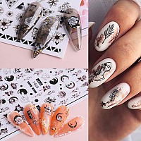 Flowers Nail Art Stickers Holographic Black Flower Leaf Butterfly Nail Art Decals 3D Floral Selfadhesive Sticker Design Suppl