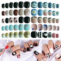 Loveourhome 240Pc Square Press On Nails Short Fake Nails Flower Heart Star False Nail Tips Short Artificial Nails Press Ons Nail