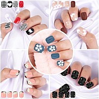 Loveourhome 240Pc Square Press On Nails Short Fake Nails Flower Heart Star False Nail Tips Short Artificial Nails Press Ons Nail