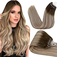 Hetto 22 Inch Micro Beads Hair Extensions Human Hair Balayage 3 Brown To 8 Medium Brown 22 Light Blonde Micro Ring Extension