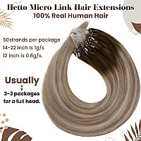 Hetto 22 Inch Micro Beads Hair Extensions Human Hair Balayage 3 Brown To 8 Medium Brown 22 Light Blonde Micro Ring Extension