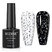 Mizhse Glitter Top Coat Gel Nail Polish Sparkly Shiny Silver No Wipe Top Coat Glitter Gel Polish Soak Off U V Led Nail Polish F