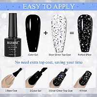 Mizhse Glitter Top Coat Gel Nail Polish Sparkly Shiny Silver No Wipe Top Coat Glitter Gel Polish Soak Off U V Led Nail Polish F