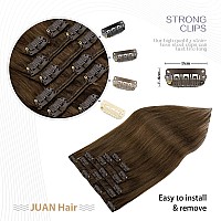 Clip in Hair Extensions 70G Medium Brown 100% Remy Human Hair Clip in Extensions Soft Silky Straight 7pcs 16clips One Pack(12 Inch #4)