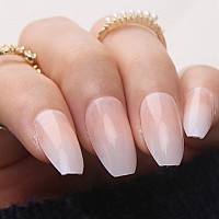 Mqpq Pink Ombre Press On Nails Short Coffin Natural Nude Gradient Fake Nails 24Pc Glossy Full Cover False Nails For Women