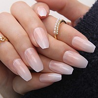 Mqpq Pink Ombre Press On Nails Short Coffin Natural Nude Gradient Fake Nails 24Pc Glossy Full Cover False Nails For Women