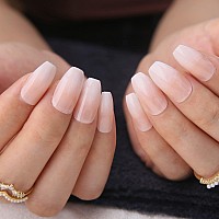 Mqpq Pink Ombre Press On Nails Short Coffin Natural Nude Gradient Fake Nails 24Pc Glossy Full Cover False Nails For Women