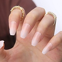 Mqpq Pink Ombre Press On Nails Short Coffin Natural Nude Gradient Fake Nails 24Pc Glossy Full Cover False Nails For Women