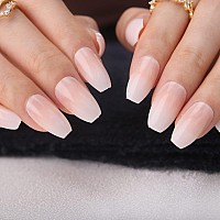 Mqpq Pink Ombre Press On Nails Short Coffin Natural Nude Gradient Fake Nails 24Pc Glossy Full Cover False Nails For Women