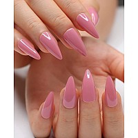 Morily 24Pcs Pink Fake Nails Stiletto Press On Nails Medium Length Glossy Almond False Nail Tips Solid Color Full Cover Long Acr