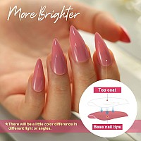 Morily 24Pcs Pink Fake Nails Stiletto Press On Nails Medium Length Glossy Almond False Nail Tips Solid Color Full Cover Long Acr