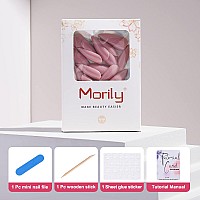 Morily 24Pcs Pink Fake Nails Stiletto Press On Nails Medium Length Glossy Almond False Nail Tips Solid Color Full Cover Long Acr