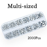 2120 Pcs Silver Color Nail Rhinestones Crystals Glass Gems Stones Multi Shapes Sizes Silver Glass Round Beads Flatback Rhineston