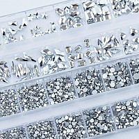 2120 Pcs Silver Color Nail Rhinestones Crystals Glass Gems Stones Multi Shapes Sizes Silver Glass Round Beads Flatback Rhineston