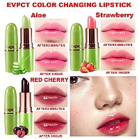 evpct 3Pcs Aloe Vera Strawberry Black Red Cherry Lip Color Changing Lipstick Tinted Lip Balm Set Magic PH Color Change Changing Jelly Lipstick Women labiales labial magicos mate 24 horas originales