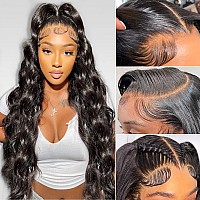 13x6 Lace Front Wigs Human Hair 180 Density, 24 Inch Hd Transparent Lace Front Wigs Human Hair Pre Plucked, Glueless Body Wave Frontal Wigs Human Hair Hd Lace With Baby Hair, Bleached Knots, Natural Color