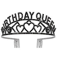 Aoprie Birthday Tiara For Women Black Birthday Queen Headband Happy Birthday Tiara And Crown For Women Rhinestone Crystal Decor