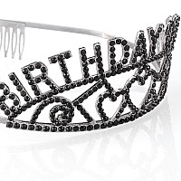 Aoprie Birthday Tiara For Women Black Birthday Queen Headband Happy Birthday Tiara And Crown For Women Rhinestone Crystal Decor