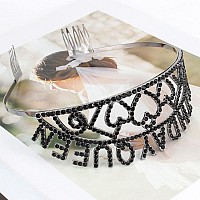 Aoprie Birthday Tiara For Women Black Birthday Queen Headband Happy Birthday Tiara And Crown For Women Rhinestone Crystal Decor