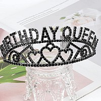 Aoprie Birthday Tiara For Women Black Birthday Queen Headband Happy Birthday Tiara And Crown For Women Rhinestone Crystal Decor