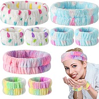 Chuangdi 9 Pcs Reusable Spa Headband Wrist Washband Face Wash Set Include 3 Microfiber Headband 6 Wrist Washband for Women Girls Avoid Liquid from Spilling Down Arms(Rainbow,Mixed Style)