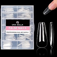 Una Gella Long Coffin Nail Tips 216Pcs Clear Long Coffin Gel X Nail Tips False Fake Press On Nails Tips Full Cover Acrylic Nail