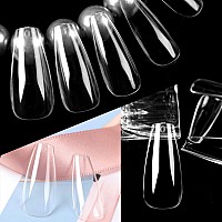 Una Gella Long Coffin Nail Tips 216Pcs Clear Long Coffin Gel X Nail Tips False Fake Press On Nails Tips Full Cover Acrylic Nail