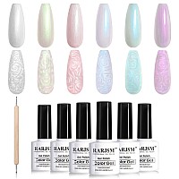 Rarjsm Pearl Gel Nail Polish Set 6 Colors Pearlescent Shell Glitter White Gold Pink Green Purple Shimmer Mermaid Nail Polish Soa