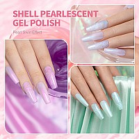 Rarjsm Pearl Gel Nail Polish Set 6 Colors Pearlescent Shell Glitter White Gold Pink Green Purple Shimmer Mermaid Nail Polish Soa