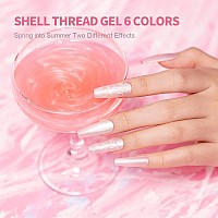 Rarjsm Pearl Gel Nail Polish Set 6 Colors Pearlescent Shell Glitter White Gold Pink Green Purple Shimmer Mermaid Nail Polish Soa